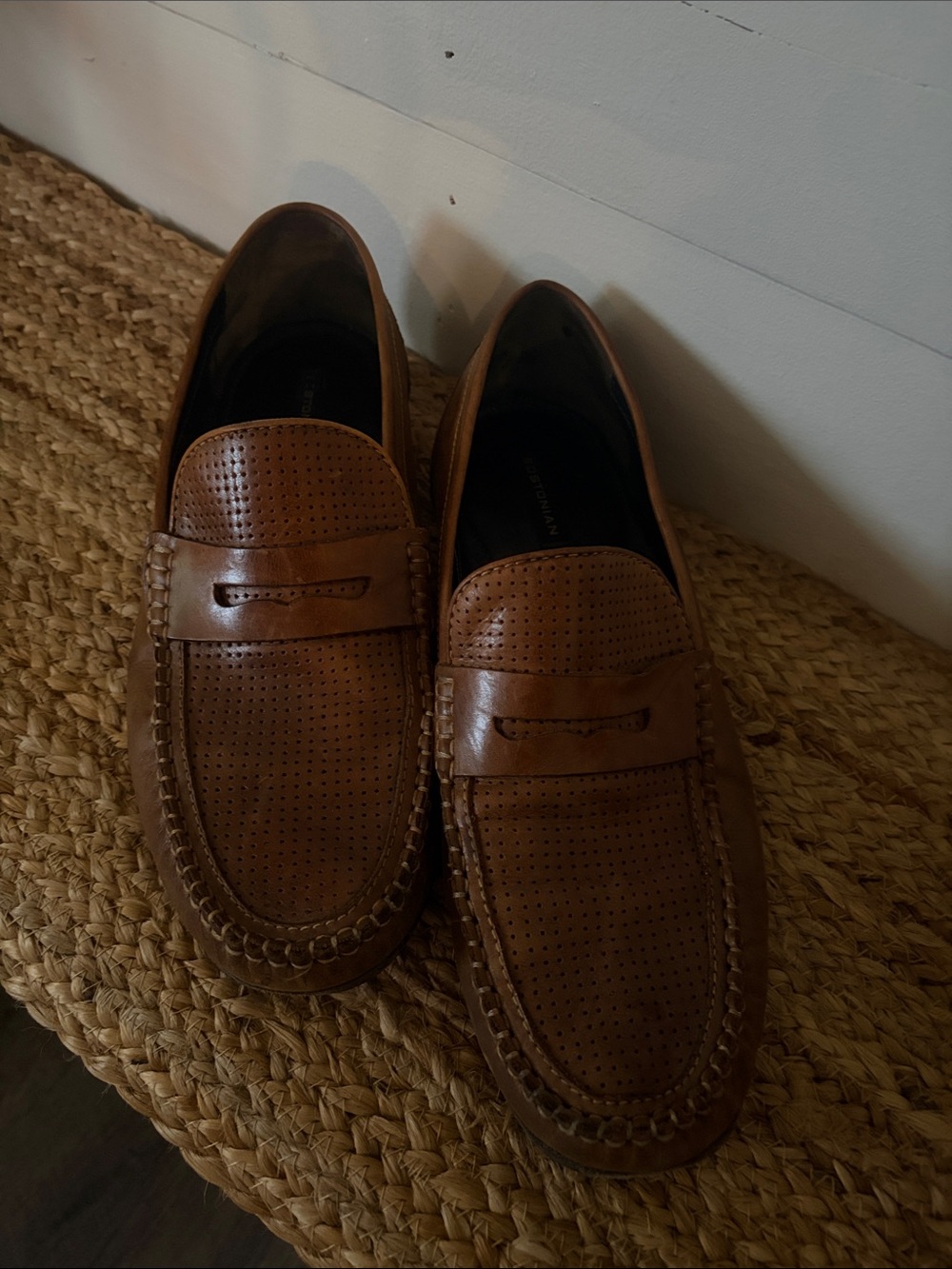 Men's Bostonian Brown Perforated Leather Penny Loafers - Size 13